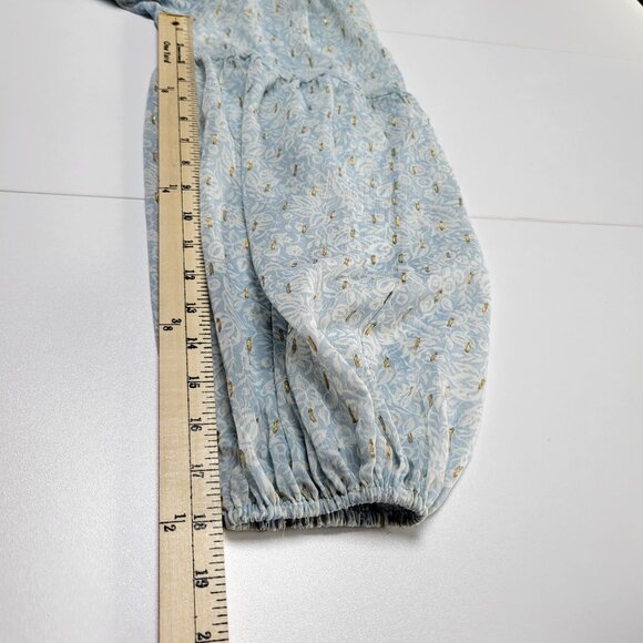 Express Off Shoulder Balloon Sleeve Boho Sheer Blouse Blue Floral Size Large NWT - Picture 7 of 9